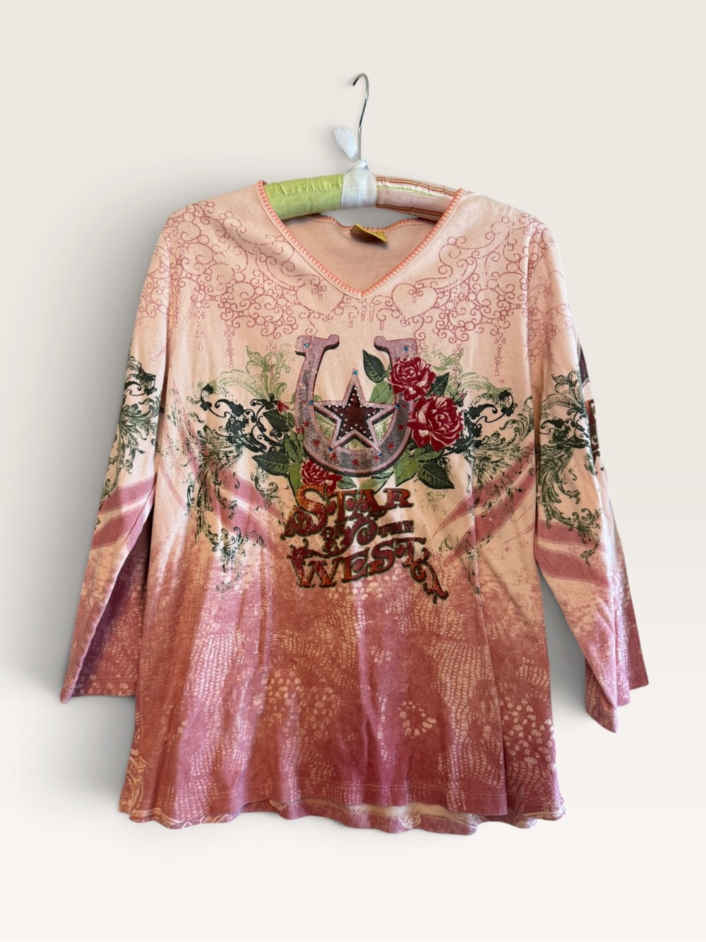 Y2K Western Rhinestone Horseshoe Tunic Katina Marie Star of the West XL